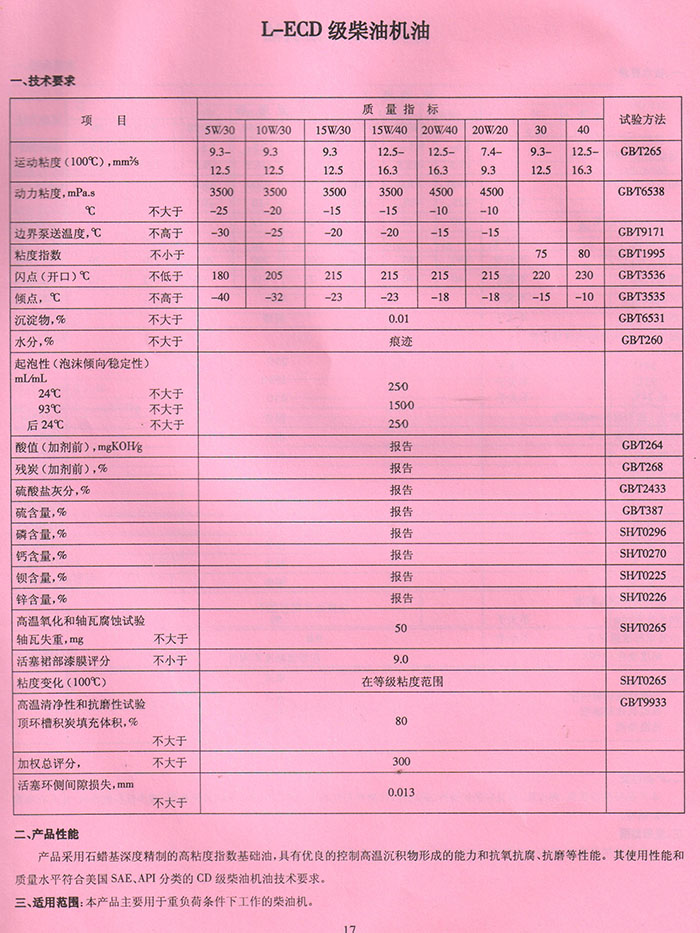 LECD級柴油機油 LECD級柴油機油
